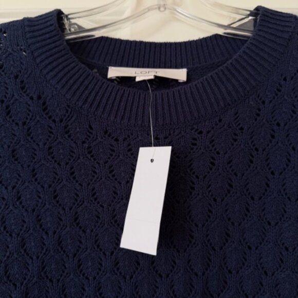 NWT LOFT Navy Blue Lightweight Crewneck Sweater Women Size Small - Picture 4 of 6